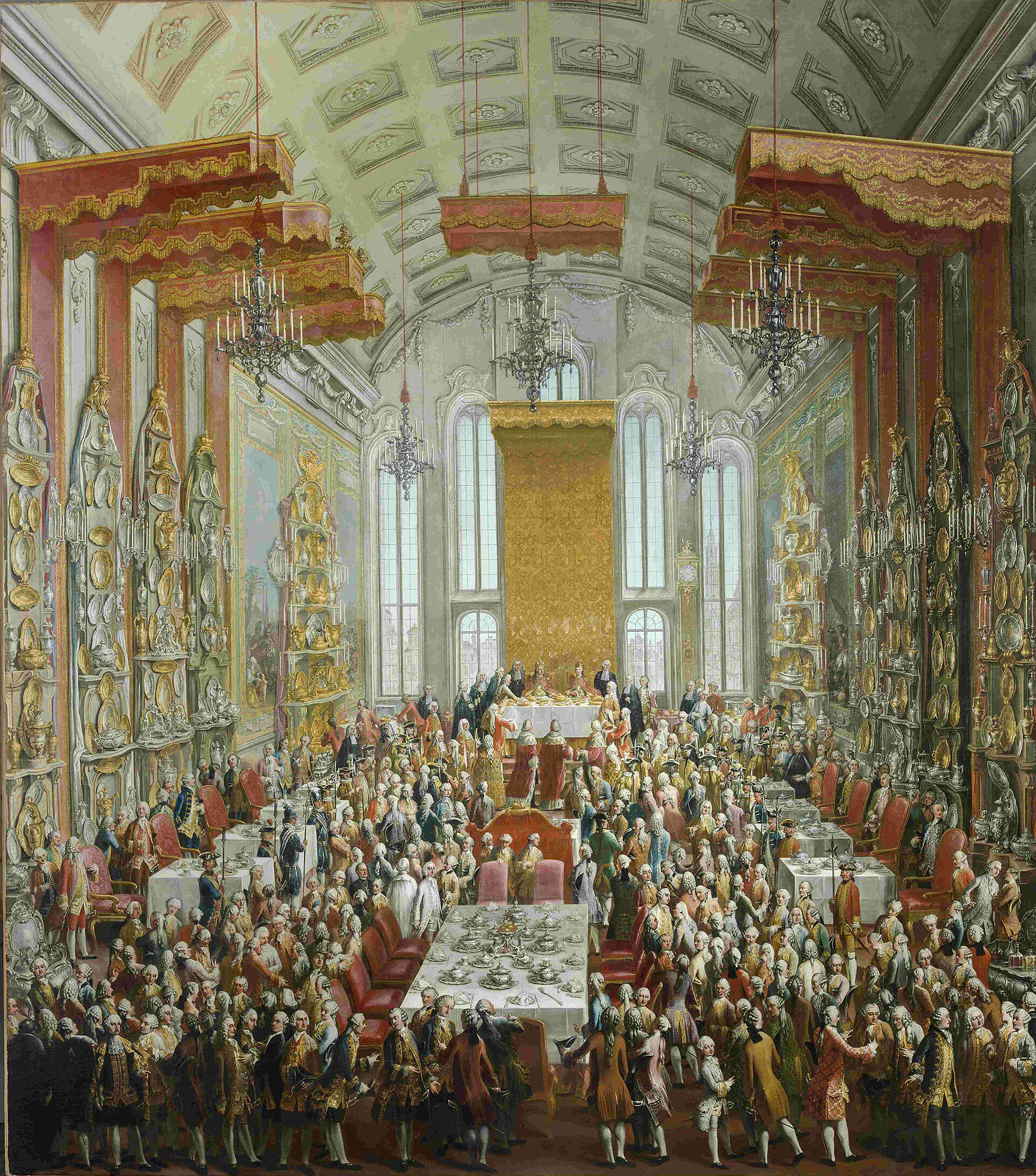 Banquet donné à l'occasion du couronnement de Joseph II en tant que roi du Saint-Empire romain germanique à Francfort-sur-le-Main, Vienne, 1764, Martin van Meytens le Jeune et son atelier