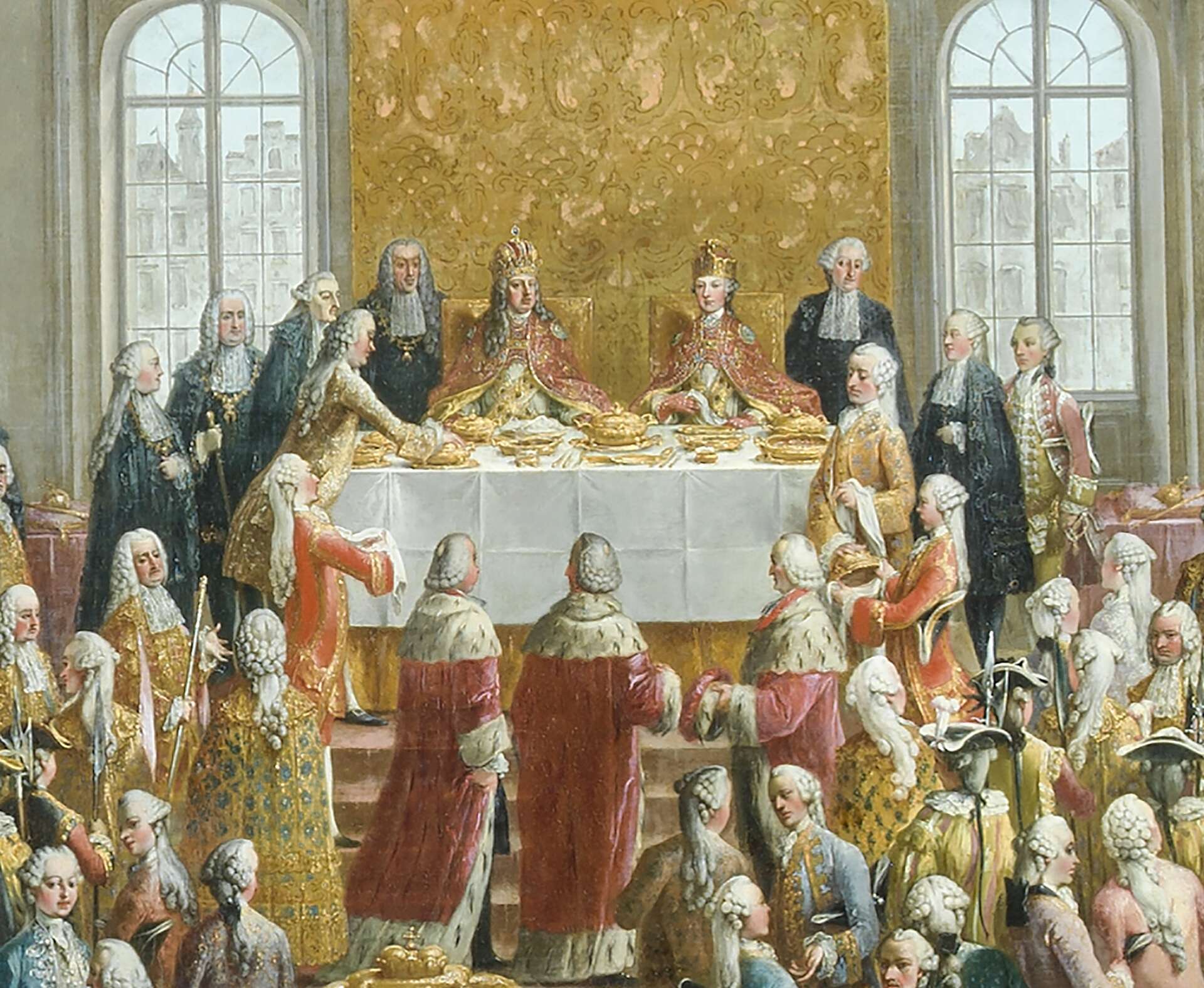 Détail du tableau représentant l'empereur François Ier Stéphane et Joseph II avec le service en or de la collection d'argenterie impériale